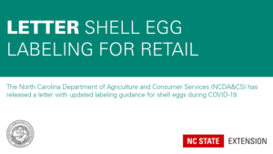 teal and white graphic announcing the NCDA&CS letter on shell egg labeling