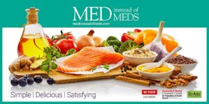 Med instead of meds with fish and tomatoes, broccoli, onion, orange.