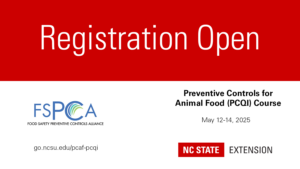 Cover photo for 10 Seats Remaining! NC State Preventive Controls for Animal Food Course | May 2025